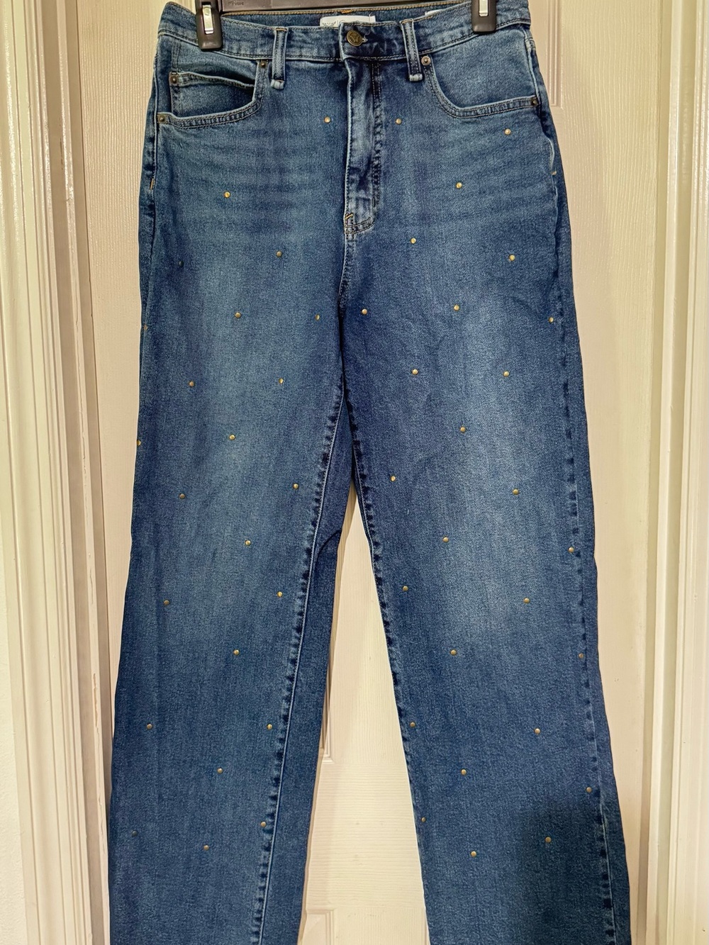 Jessica Simpson Mid-Blue Straight-Leg Jeans with Gold Studs